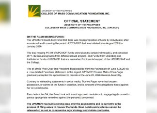 Stolen Or Misappropriated? UP CMC Foundation Admits PHP4.4 Million Missing